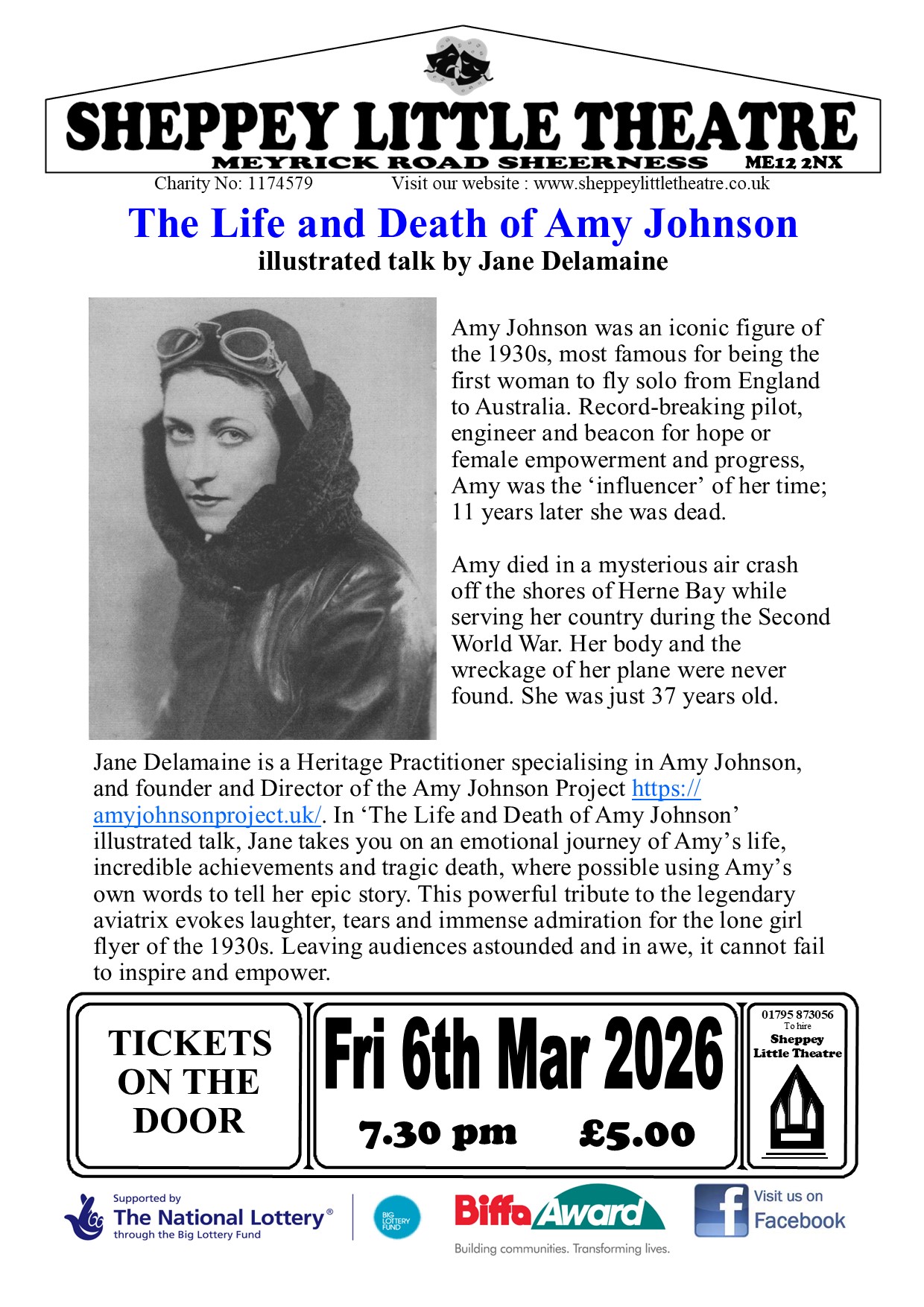 Talk Life and death of Amy Johnson at Sheppey Little Theatre 6th March 2026
